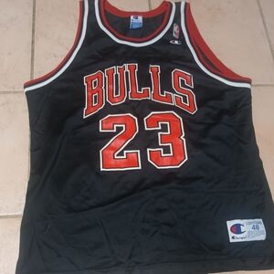 Nike Black and Red Bulls Jersey